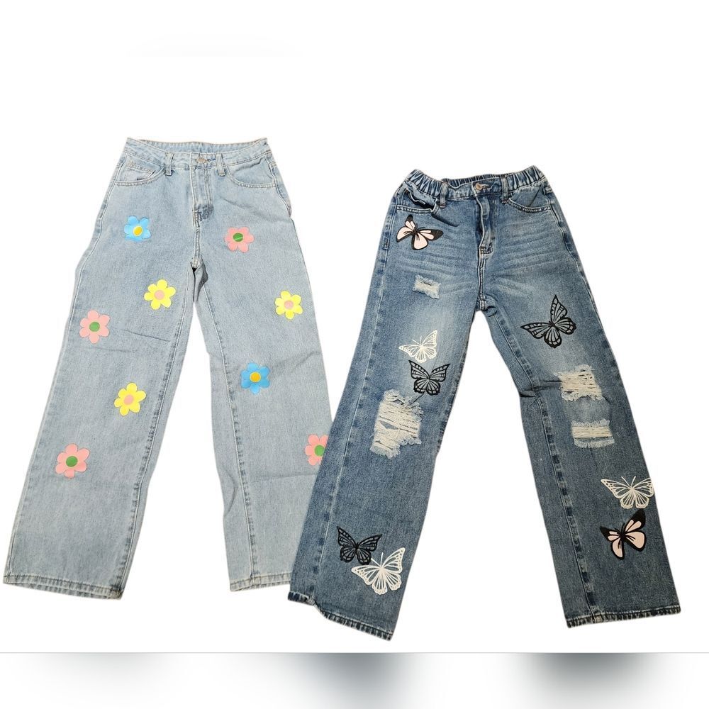 Shein Floral and Butterfly Embroidered Jeans - Size 12/13 Teen